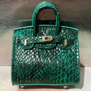 🐍 👜 Handmade Mini Green Python Snakeskin Birkin AirPods Tote Bag Charm Miniature